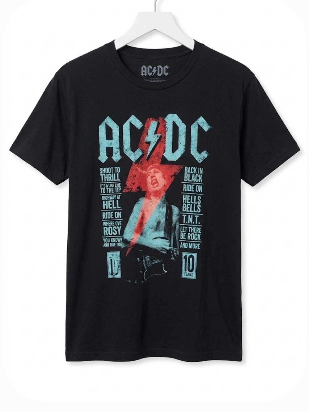AC/DC Black Tee with Red & Light Blue Graphic size Medium